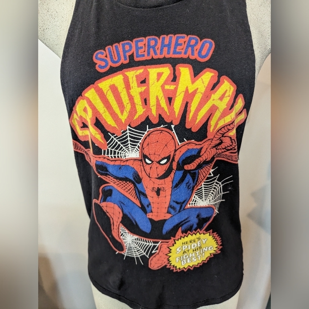Marvel Women's Spiderman Tank braided back black Rare Unique Women's Top size S - Picture 3 of 9